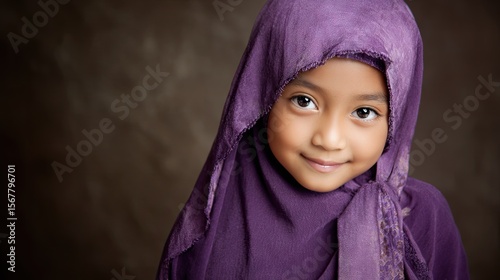 Young girl wearing purple hijab portrait