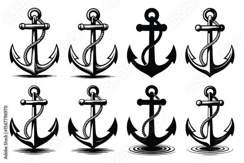 Anchor silhouette vector set