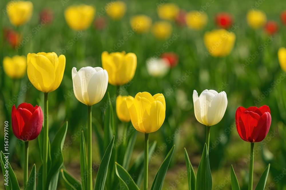 Fototapeta premium Vibrant field of springtime tulips in full bloom