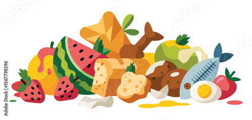 Assortment of Colorful Fruits, Vegetables, and Food Items