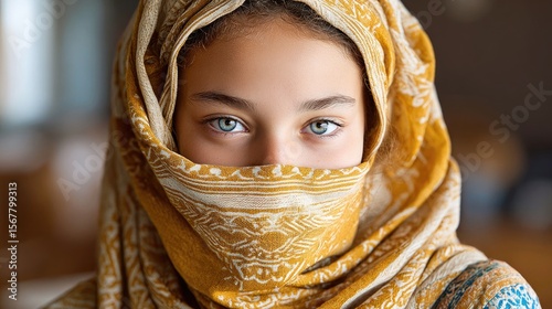Young person with colorful headscarf portrait
