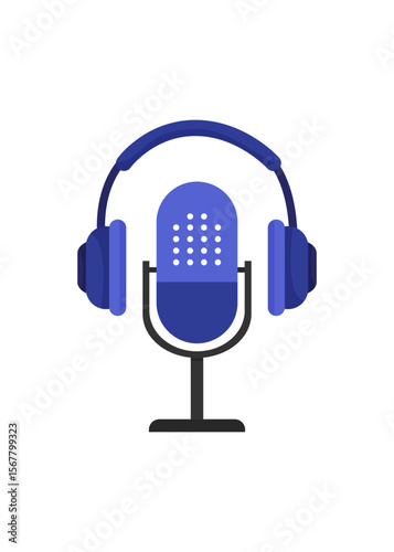 Podcast design using Microphone and Headphone icon stock illustration
