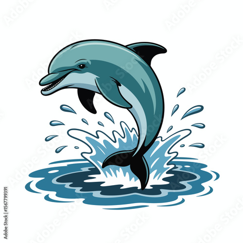 Cartoon Dolphin Jumping Out of Water