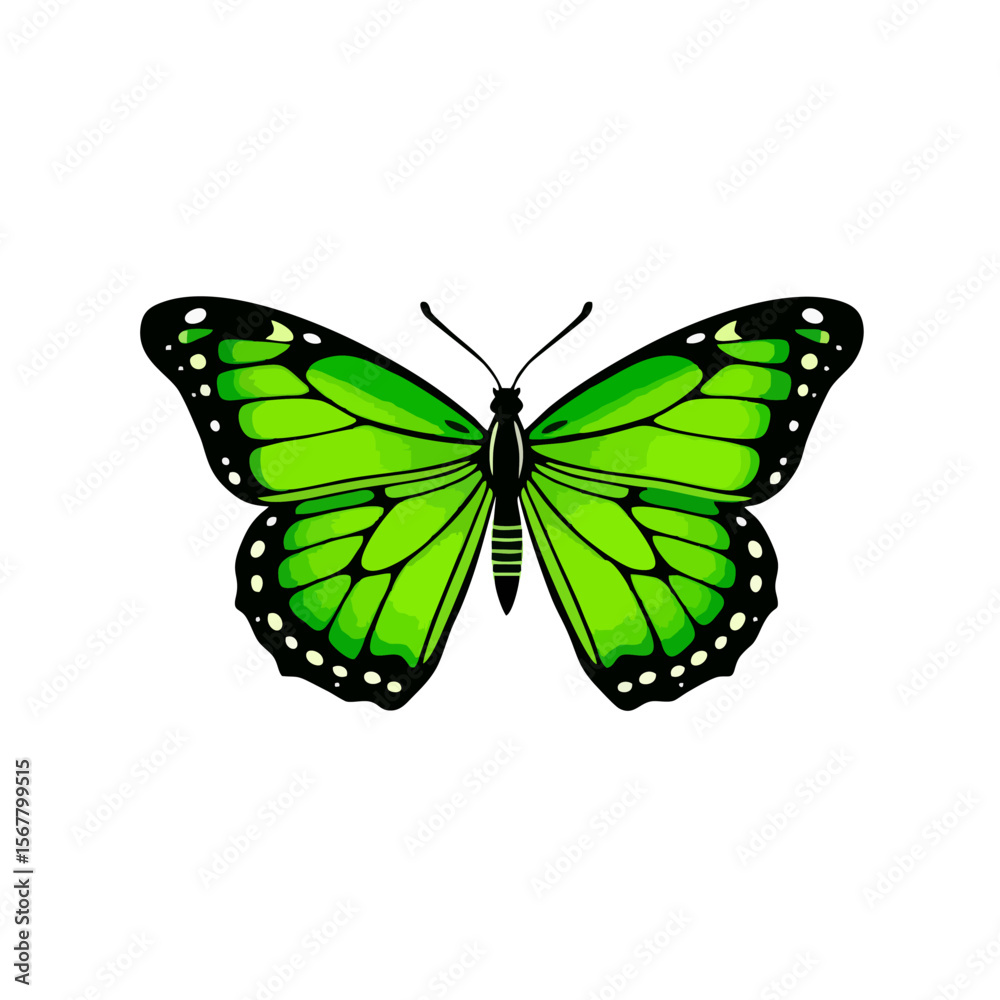 Obraz premium Green Butterfly Logo With Tribal Style Wings, Bold Black Outlines