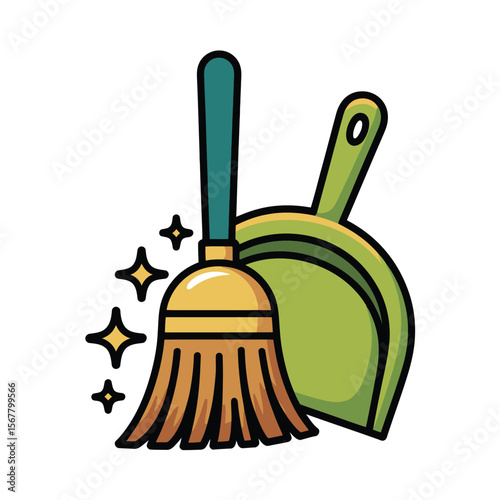Broom and Dustpan Cleaning Tools Illustration