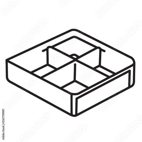 Isometric view of a four compartment organizer box isolated on a white background