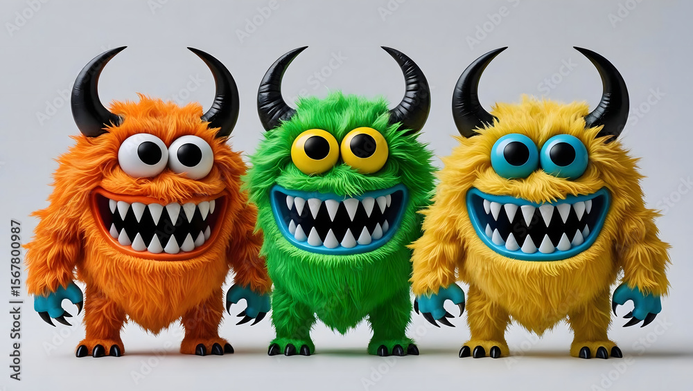 Fototapeta premium Colorful Cartoon Monsters with Horns and Smiles