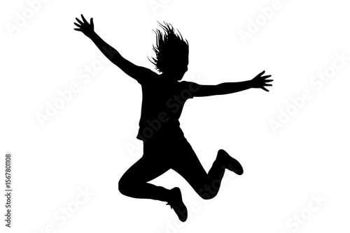 Dynamic Silhouette of a Jumping Individual Against a white background