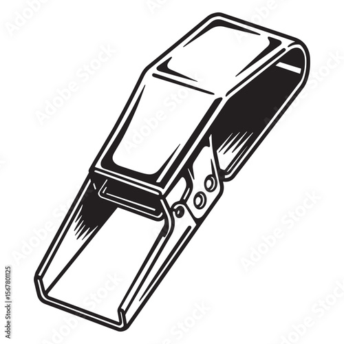 Vintage ink illustration of a metal binder clip isolated on a white background