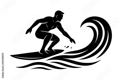 Surfer Silhouette Riding a Wave