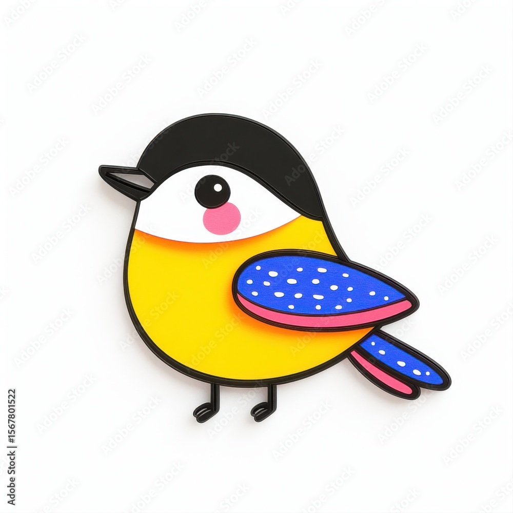 Fototapeta premium Colorful Cartoon Bird Illustration with Blue and Yellow Features