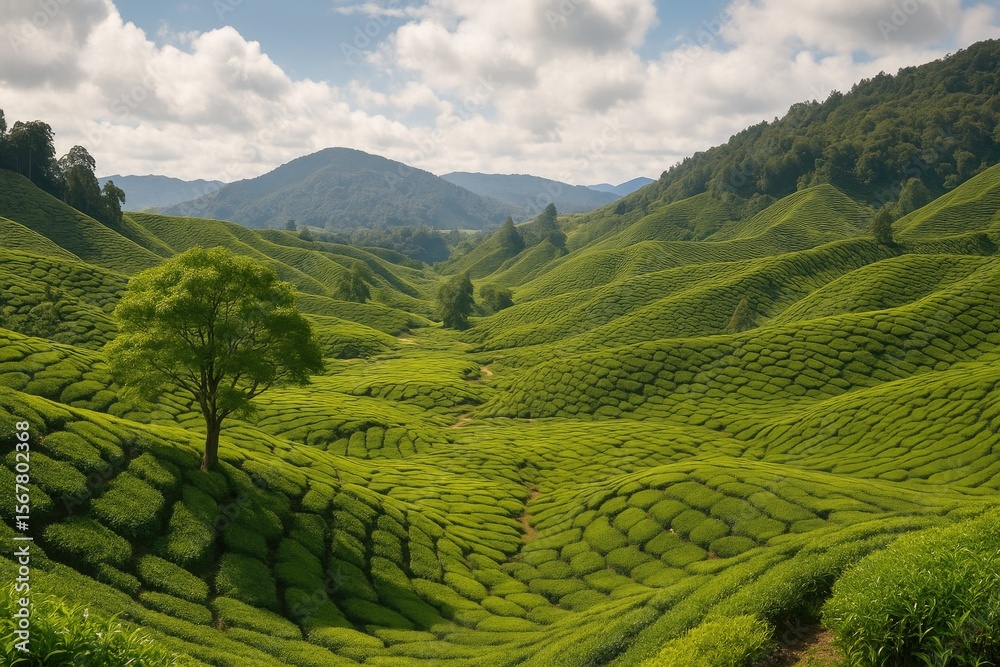 Fototapeta premium Scenic Tea Fields in a Highland Region