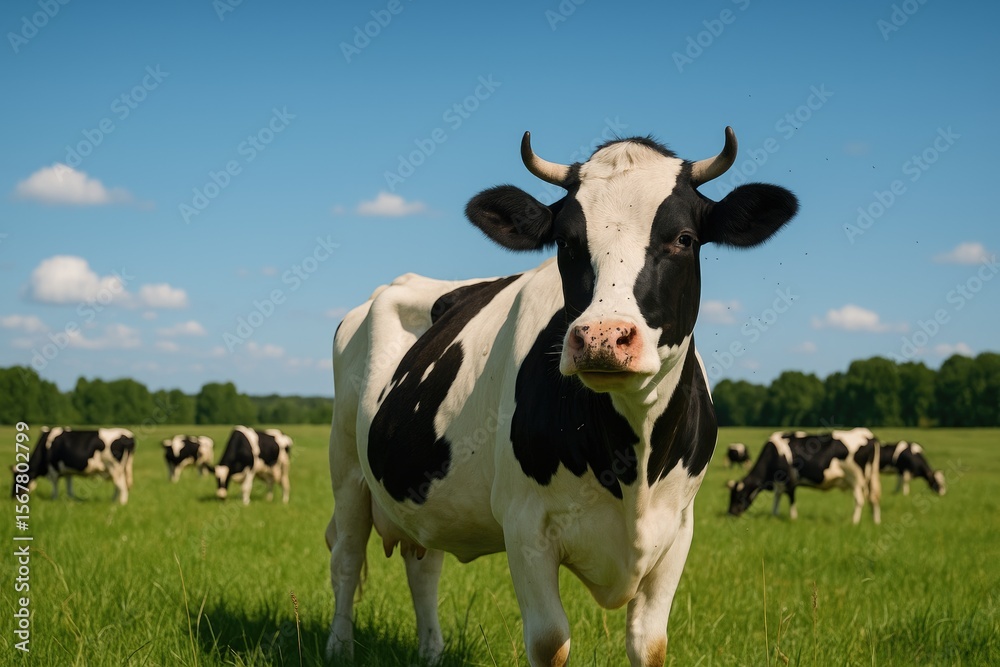 Rural dairy farm featuring cattle grazing in open fields under clear skies, with insects bothering livestock. Rural dairy farm featuring cattle grazing in open fields under clear skies, with insects bothering livestock.