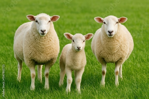 Three sheep grazing on lush grassland