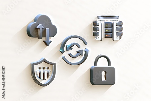 Cloud computing data security server network technology protection and data backup system icons design