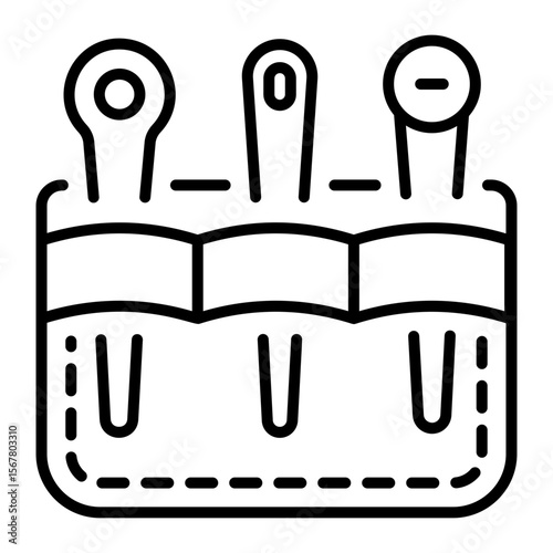 An outline style icon depicting needles kit