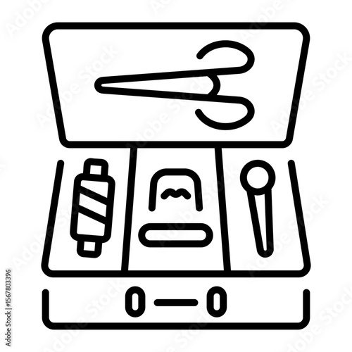 A linear style icon representing sewing boxc
