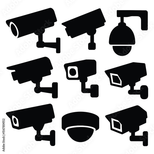 Security cameras surveillance system icons cctv monitoring