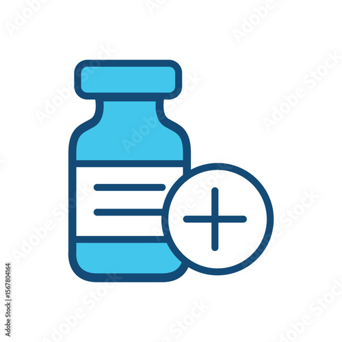 Vaccine bottle icon, medicine vial with plus sign, vaccination dose, medical injection flat vector symbol