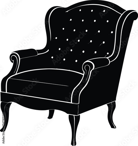 Clean silhouette of a comfortable upholstered armchair for interior design