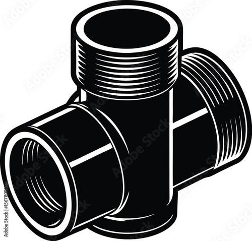 Clean vector illustration of a water pipe joint with a stylized stroke