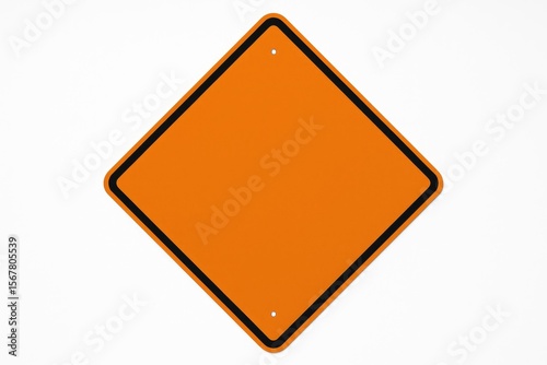 Empty square-shaped orange traffic sign with a black border, isolated on white background