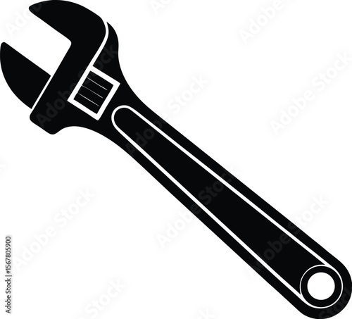 Adjustable wrench tool silhouette graphic for industrial or diy projects