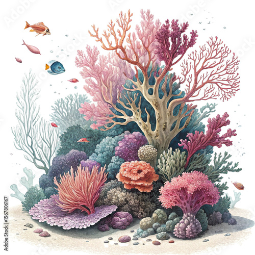 Explore the intricate beauty of coral reef formations on white background