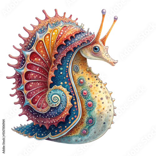 Vibrant sea slug shows amazing detail on white background