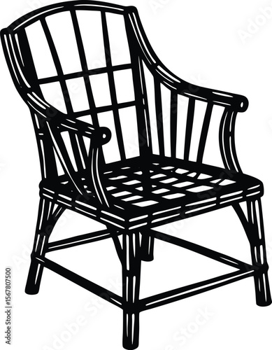 Traditional bamboo chair advertisement design with asian inspired elements