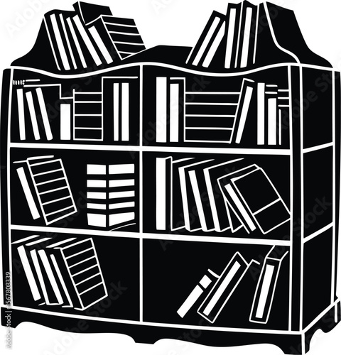 Classic wooden bookshelf filled with diverse books a timeless library scene