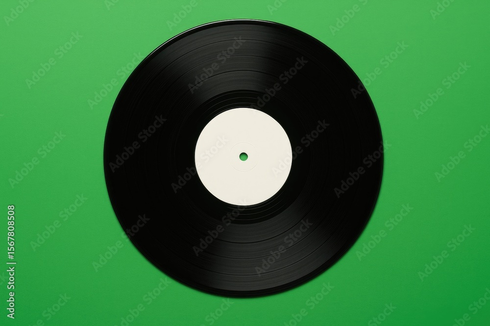 Obraz premium Retro-inspired vinyl record for a dance party on a green background