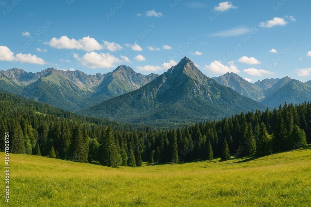 Fototapeta premium Scenic panorama of the Tatra range featuring Giewont peak