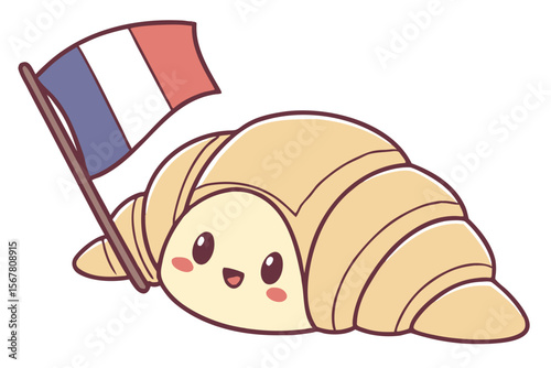 A delightful pastry character with a French flag embodies bakery charm, perfect for cafes, branding, and international food concepts.