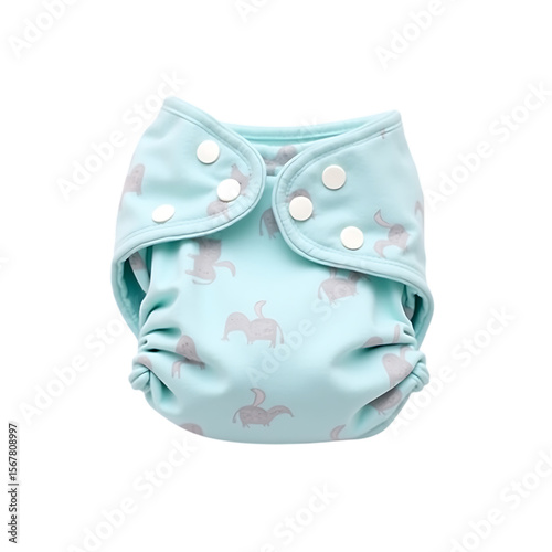Cute light blue baby diaper with elephant pattern isolated on transparent background