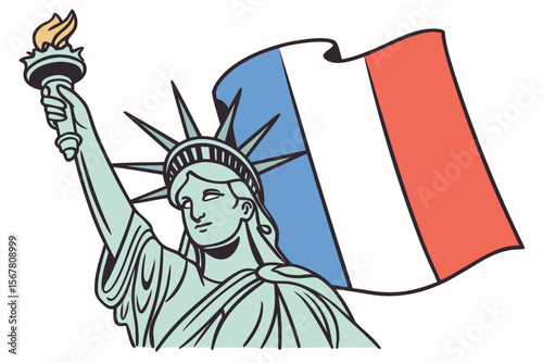Liberty and France unite in this appealing graphic, suitable for promotional purposes or creative design projects with historical or patriotic themes.
