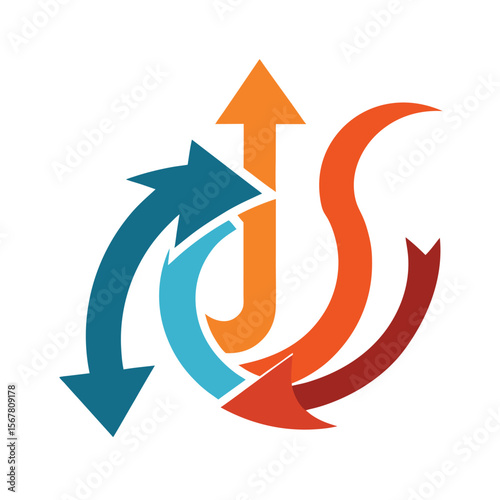 Intersecting arrows in orange teal and red abstract