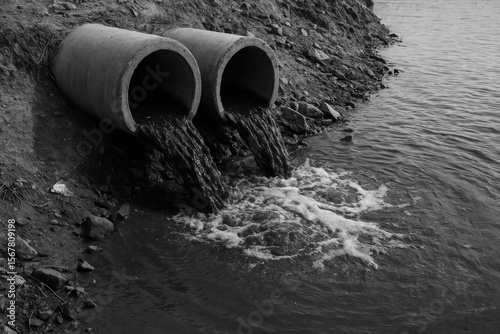 Environmental contamination caused by waste discharge from pipelines or drainage systems. The idea of pollution in natural water bodies due to sewage. Release of harmful or polluted water into lakes