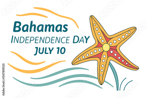 Celebrate Bahamas Independence Day on July tenth with this starfish themed design, perfect for banners, social media, and holiday promotions.