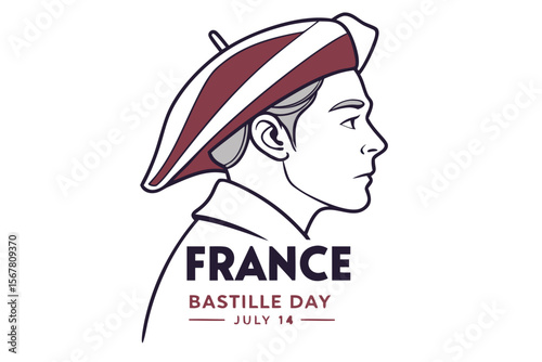 Celebrate France and Bastille Day with this stylized graphic featuring a figure in traditional attire, a design element suitable for posters.