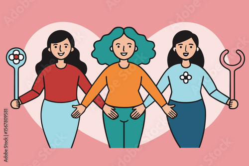 Empowering women in STEM depicted in a stylized graphic, perfect for promoting equality and female contributions in science and technology fields.