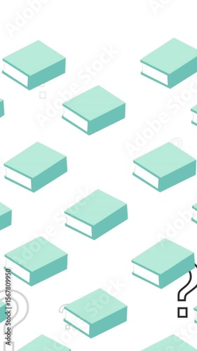 Animation of notebook cons floating over question mark on white background