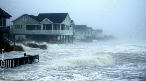 awe-inspiring photograph captures ferocity of a monstrous hurricane as it unleashes its wrath upon idyllic coastal homes, underscoring sheer might of tempest and precariousness of those residing in 