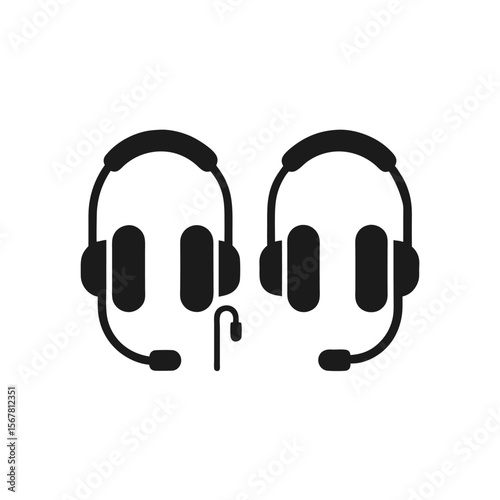 Two black headsets with microphones headphones communication