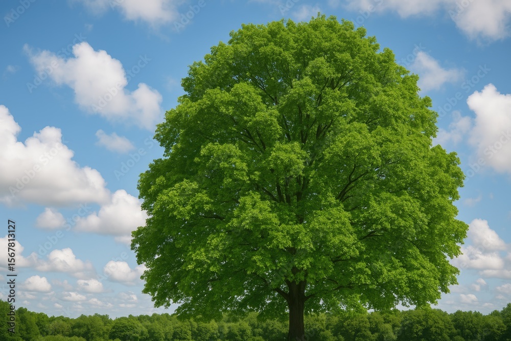 Fototapeta premium A vibrant leafy tree beneath a sky with scattered clouds