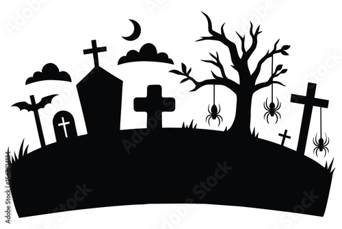 Halloween graveyard scene with spooky elements cemetery