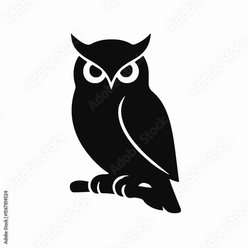 Owl silhouette vector, wise owl art, perched bird graphic, minimal owl design, sharp eyes shape, night animal icon, educational vector, elegant owl outline, modern nature figure