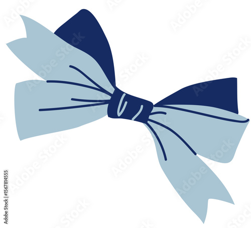Decorative blue hair bow isolated on white. 1 September holiday for schoolgirl hairstyle accessory decoration element. Anime, manga style drawing. Vector flat stock illustration. Hand drawn. Not AI.