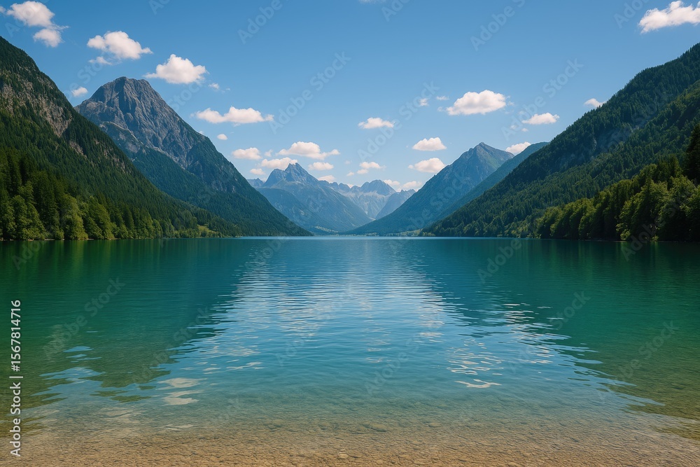 A serene mountain lake nestled among the Alps A serene mountain lake nestled among the Alps