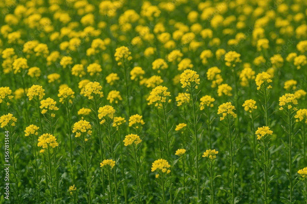 Fototapeta premium Vibrant yellow wildflowers creating a stunning natural design in a lush field